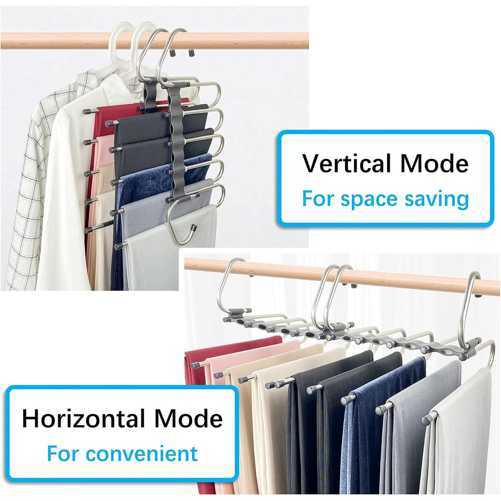 Magic Pants Hangers Space Saving - 2 Pack For Closet Multiple Layers Multifunctional Uses Rack Organizer For Trousers Scarves Slack (2 Pack With 10 Metal Clips)