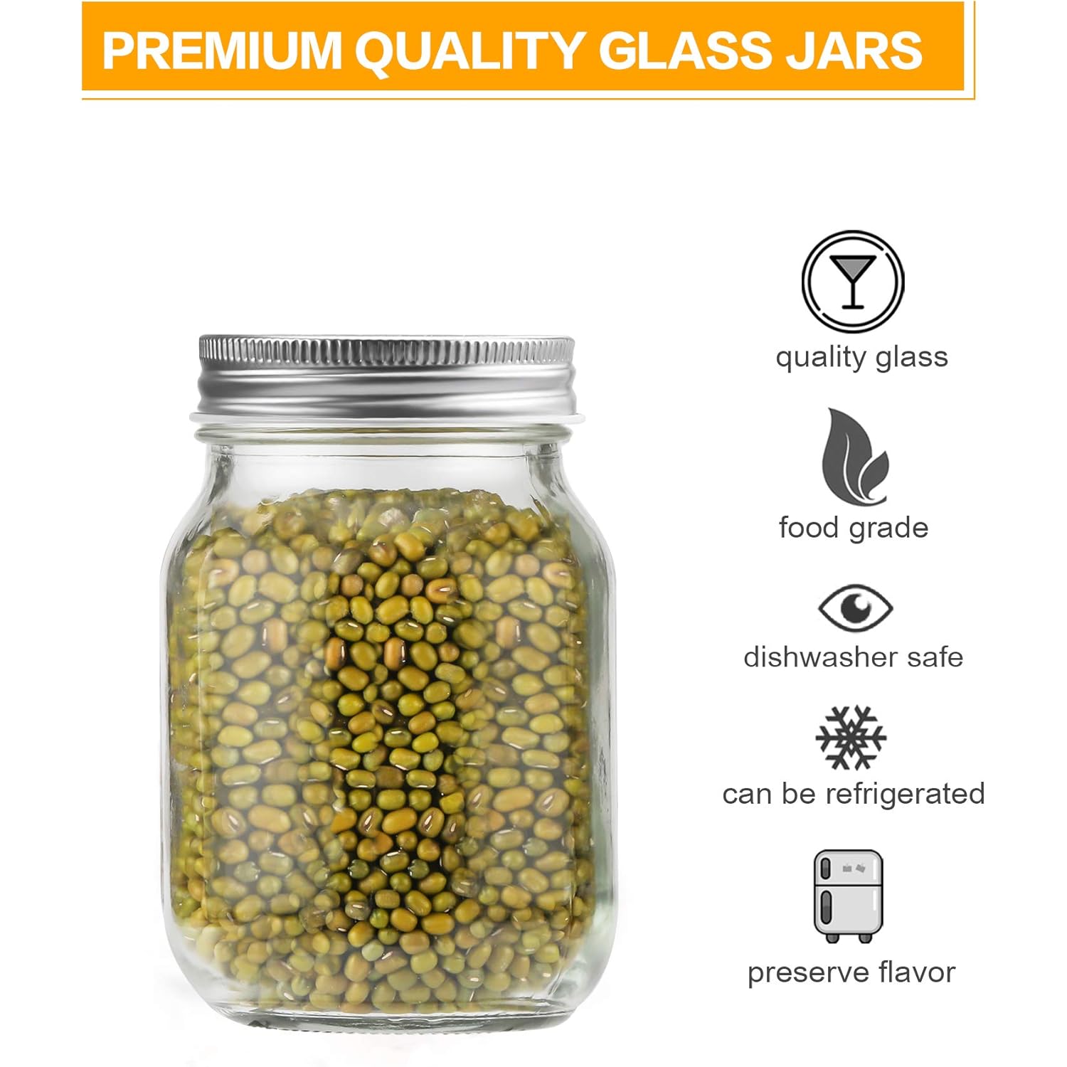 Rainforce 16 oz Mason Jars With Lids Regular Mouth 15 Pack-16oz Glass Jars with Silver Lids,Bulk Pint Clear Glass Jars For Meal Prep, Food Storage With 20 Labels