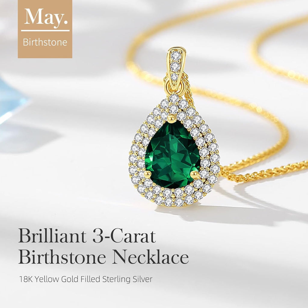 Birthday Gifts for Wife-18K Gold Plated Teardrop Birthstone Necklace- with Light-Up Gift Box,Anniversary Birthday Gifts for Women Her Wife Girlfriend Mom,Womens Jewelry