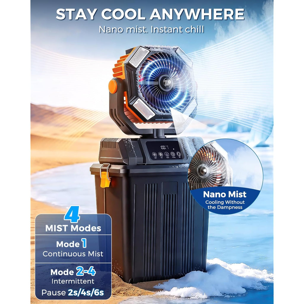 40000Mah Misting Fans For Outside, 15L Large Tank Portable Misting Fan, Battery Powered Outdoor Mister Fan With Remote & Led Light, Wide 270° Coverage For Camping Patio Backyard