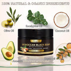 2 Pack Moroccan Black Soap Hammam, Morocco Body Scrub With Exfoliating Glove, Exfoliating Body Cleanser, Argan Oil & Eucalyptus – Deep Cleansing, Softens Skin