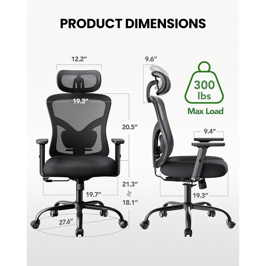 Marsail Ergonomic Office Chair Ergonomic Gaming Chair With Lumbar Support, 2D Headrest, Adjustable Armrests, Contoured Seat Cushion, Computer Desk Chair With Wheels For Home And Office