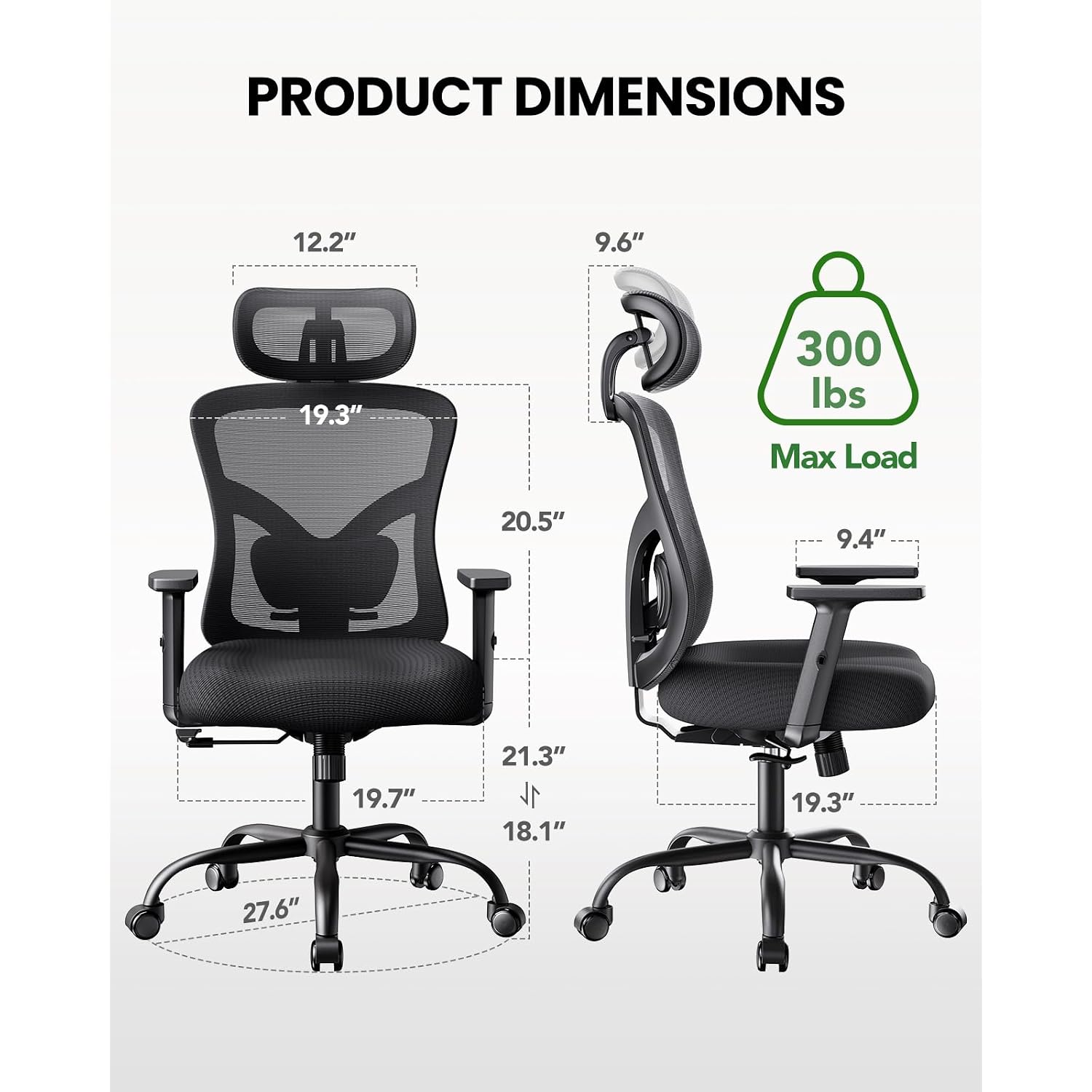 Marsail Ergonomic Office Chair Ergonomic Gaming Chair With Lumbar Support, 2D Headrest, Adjustable Armrests, Contoured Seat Cushion, Computer Desk Chair With Wheels For Home And Office
