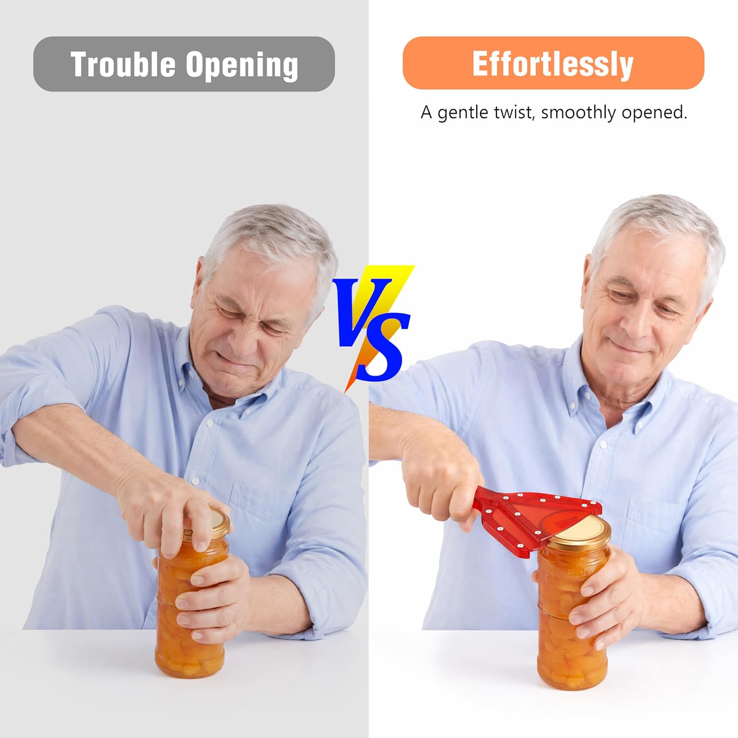 Jar Opener For Weak Hands & Seniors With Arthritis - Handheld Manual | Effortlessly Opens Stubborn Screw Lids & Bottle Caps. 304 Stainless Steel. Durable. Patented Kitchen Gadget (Blue)