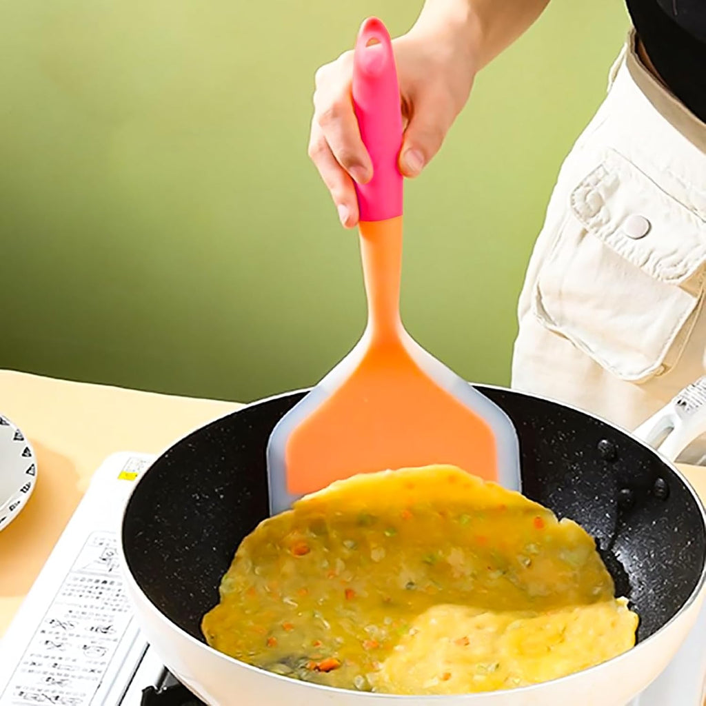 10Inch Of Silicone Spatula, For Nonstick Cookware Flat Wide Pancake Multifunction Spatula Food Turner Heat Resistant Kitchen Omlet Flipper For Egg Tamales Pizza (Orange)