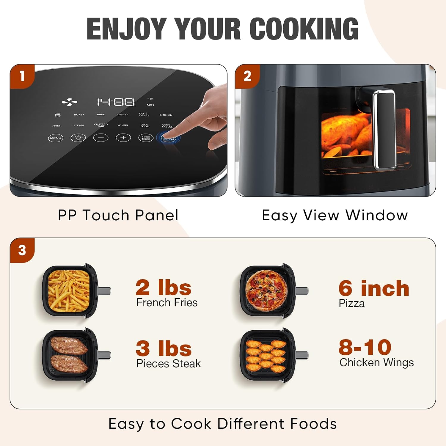 Sweetcrispy Air Fryer 6 Quarts With Window, 12-In-1 Square Airfryer Oven For Family, 400°F Rapid Air Crispy Technology, Roast Bake Dehydrate, Nonstick & Easy-Clean Basket