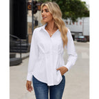 Siliteelon Button Down Shirts For Women Cinched Waist Dress Shirt Long Sleeve Cotton Blouse Business Casual Fitted Blouse Top