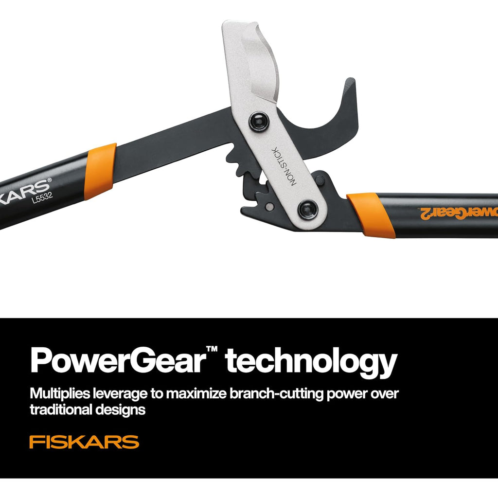 Fiskars 32-Inch Loppers For Tree Trimming, Heavy Duty, Low-Friction Sharp Steel Blade, Branch Cutter Up To 2-Inch Diameter Cut Capacity, Powergear2 Technology That Multiplies Power For Less Effort