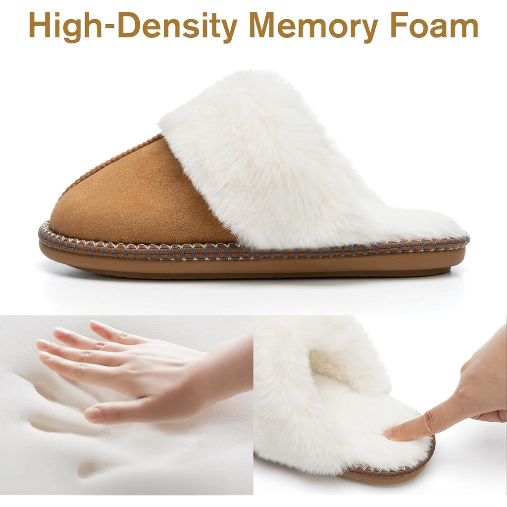 GOEWY Fuzzy Slippers for Women with Memory Foam Warm Winter Faux Fur Slippers House Shoes Indoor Outdoor Mothers Day Gifts for Women Mom Suede Anti-Skid