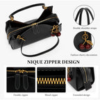 Shoulder Bag Medium Pu Leather Tote Bag For Women Trendy Designer Handbag With Cherry Pendant For Travel Work