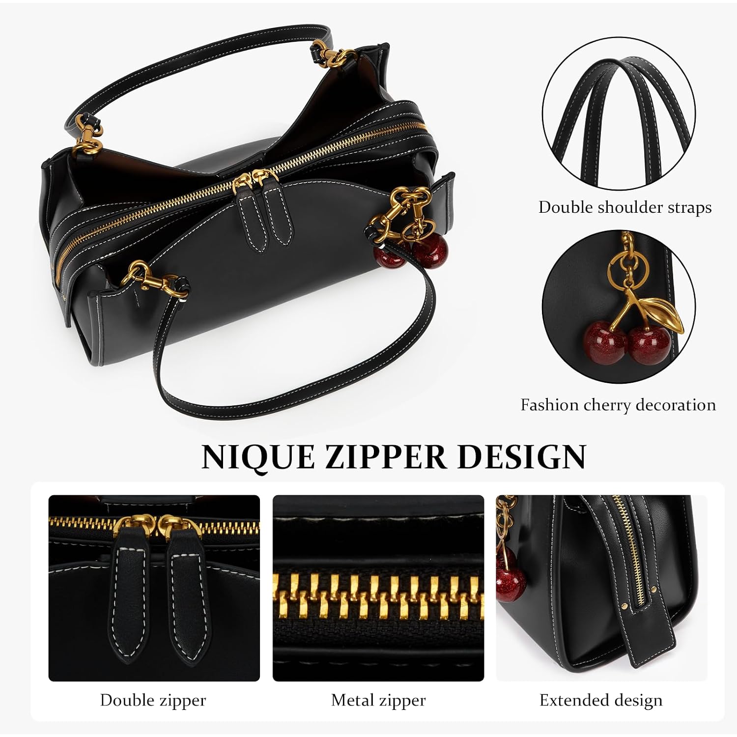 Shoulder Bag Medium Pu Leather Tote Bag For Women Trendy Designer Handbag With Cherry Pendant For Travel Work