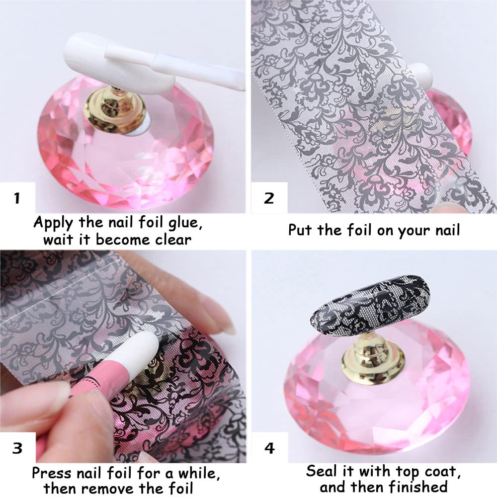 Lace Flower Nail Foil Transfer Stickers Nail Art Supplies, 10 Flowers Patterns Nail Foils Designs Western Floral Nail Art Decals for Acrylic Nails Polish Supplies DIY Fingernail Charms Decorations