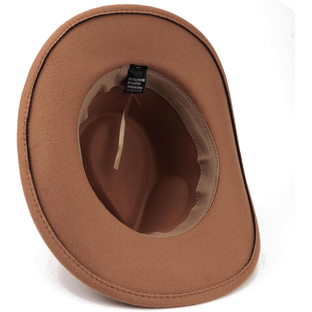Western Cowboy Hats For Women Classic Felt Wide Brim Fedora Hat With Belt Buckle Retro Panama Hat Unisex Rolled Up Cap