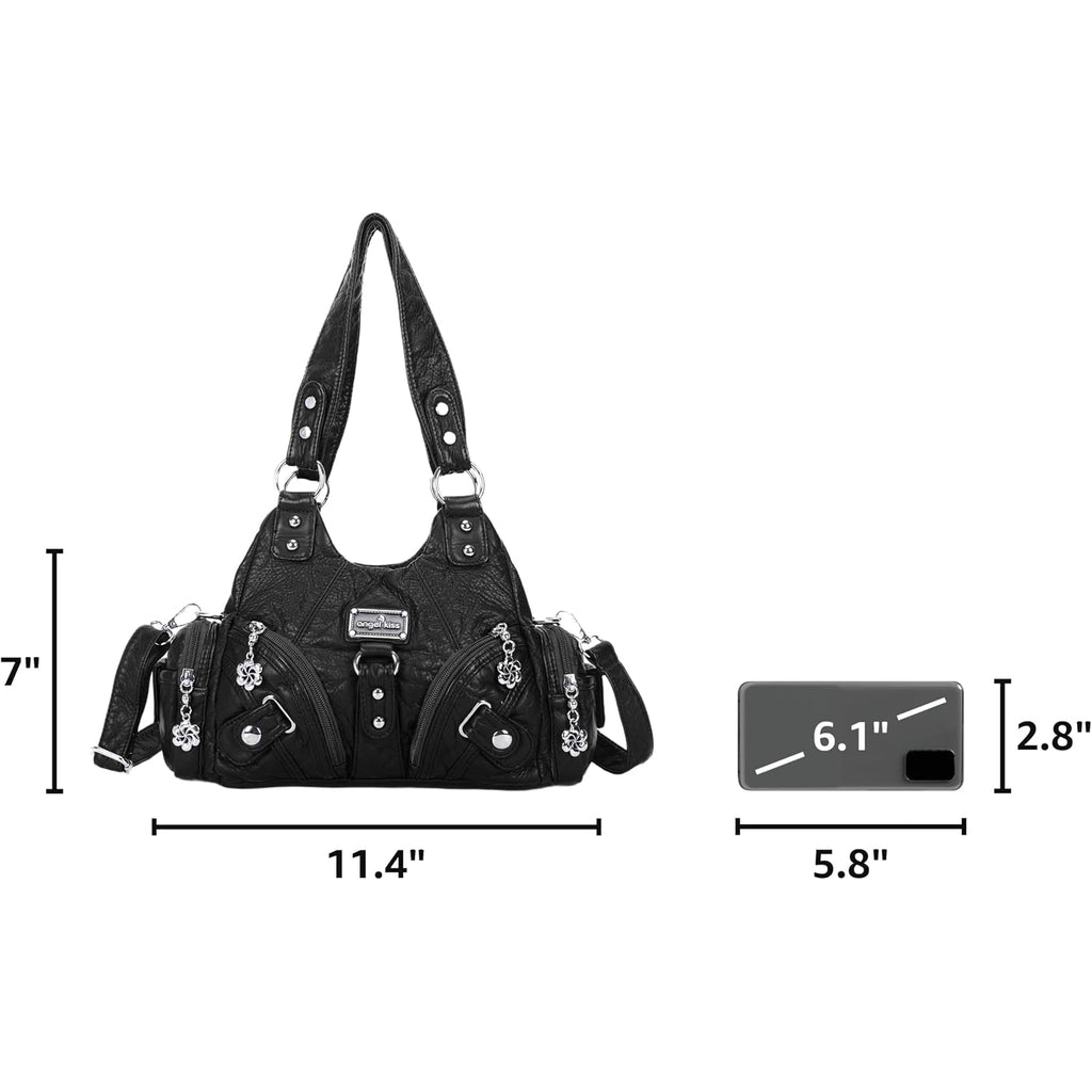 Angel Kiss Purses For Women Small Hobo Shoulder Bags Vagen Leather Multi-Pocket Tote Bag With Zipper