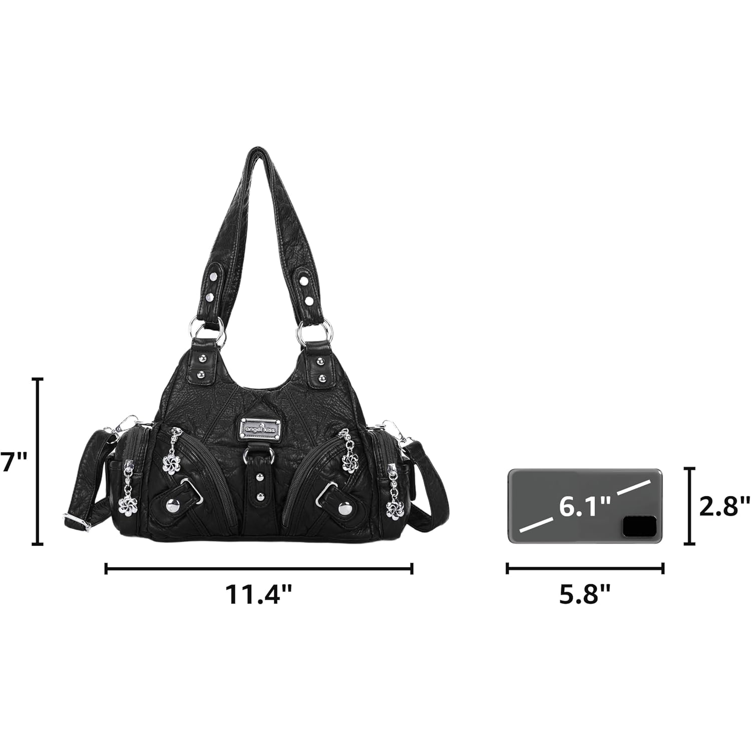 Angel Kiss Purses For Women Small Hobo Shoulder Bags Vagen Leather Multi-Pocket Tote Bag With Zipper