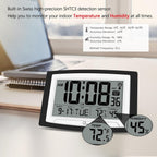 Atomic Clock With Indoor Temperature And Humidity, 12.5 Inch Self-Setting Digital Wall Clock Or Desk Clock, Battery Operated Digital Clock Large Display For Seniors, Auto Dst