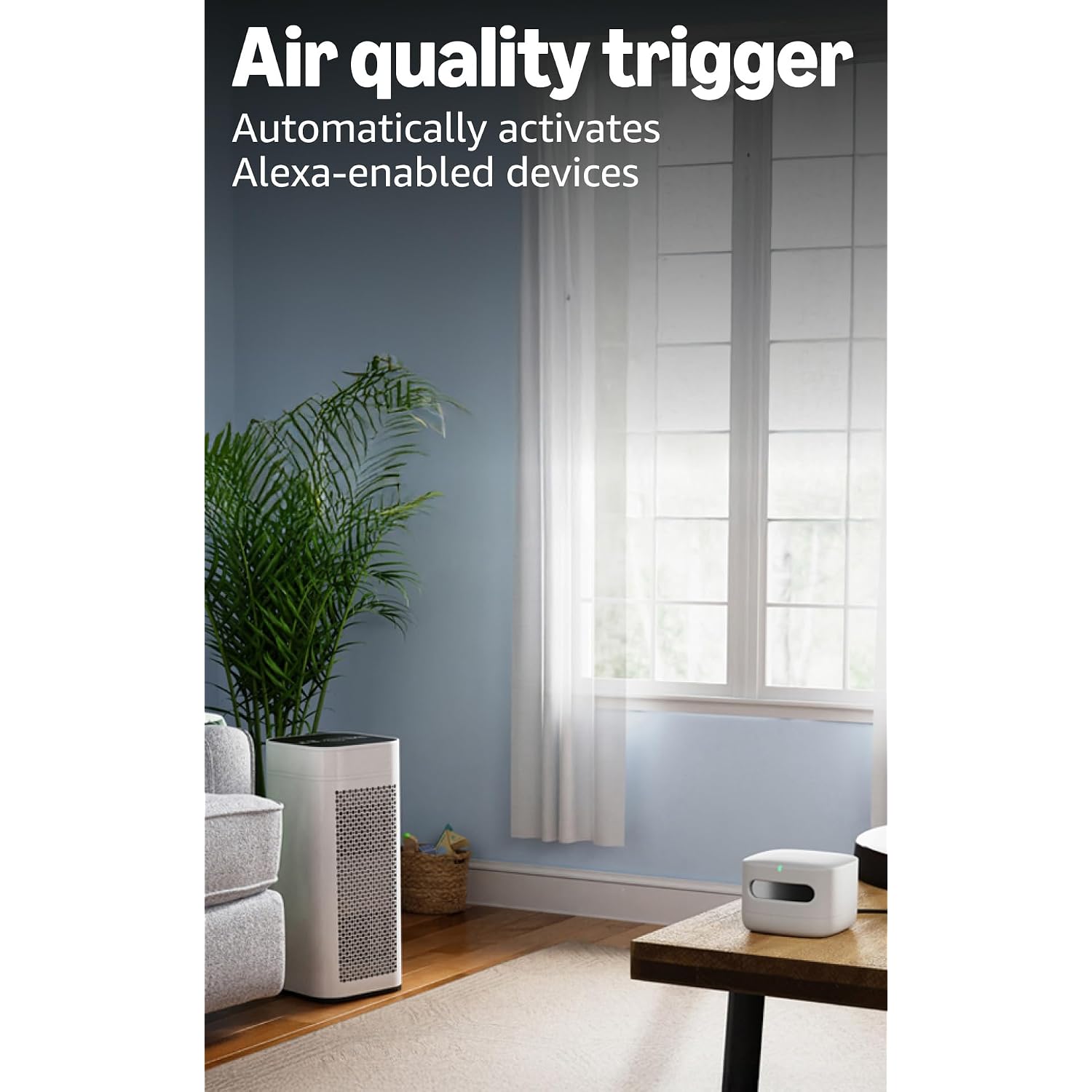 Amazon Smart Air Quality Monitor, Detects Temperature, Humidity, Carbon Monoxide, Pm2.5 And Vocs, Get Notifications When Air Quality Drops, Works With Alexa