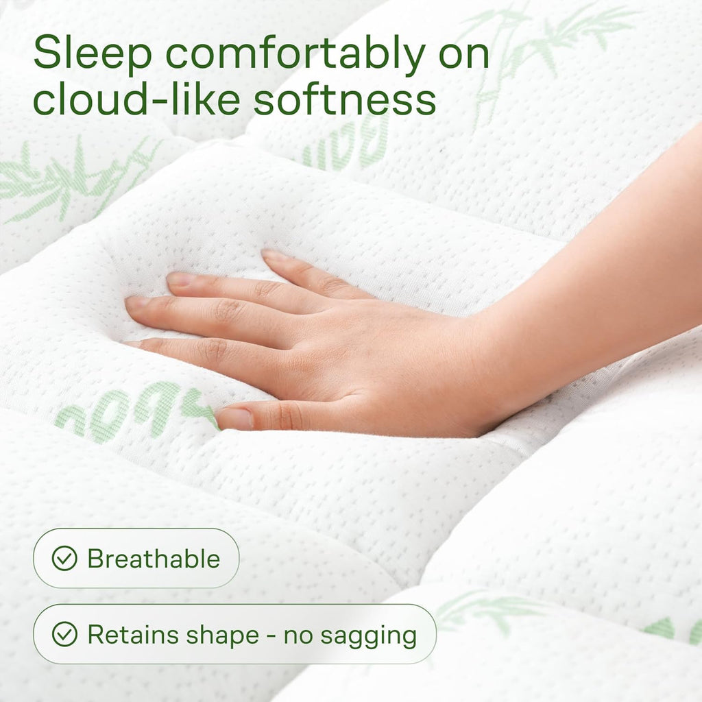 Niagara Sleep Solution Ultra Soft Queen Size Mattress Topper - Rayon Derived from Bamboo Pillow Top Mattress Pad for Back Pain Relief - Naturally Cooling for Hot Sleepers, Green