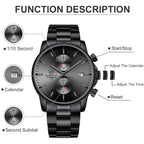 Golden Hour Fashion Business Mens Watches With Stainless Steel Waterproof Chronograph Quartz Watch For Men, Auto Date