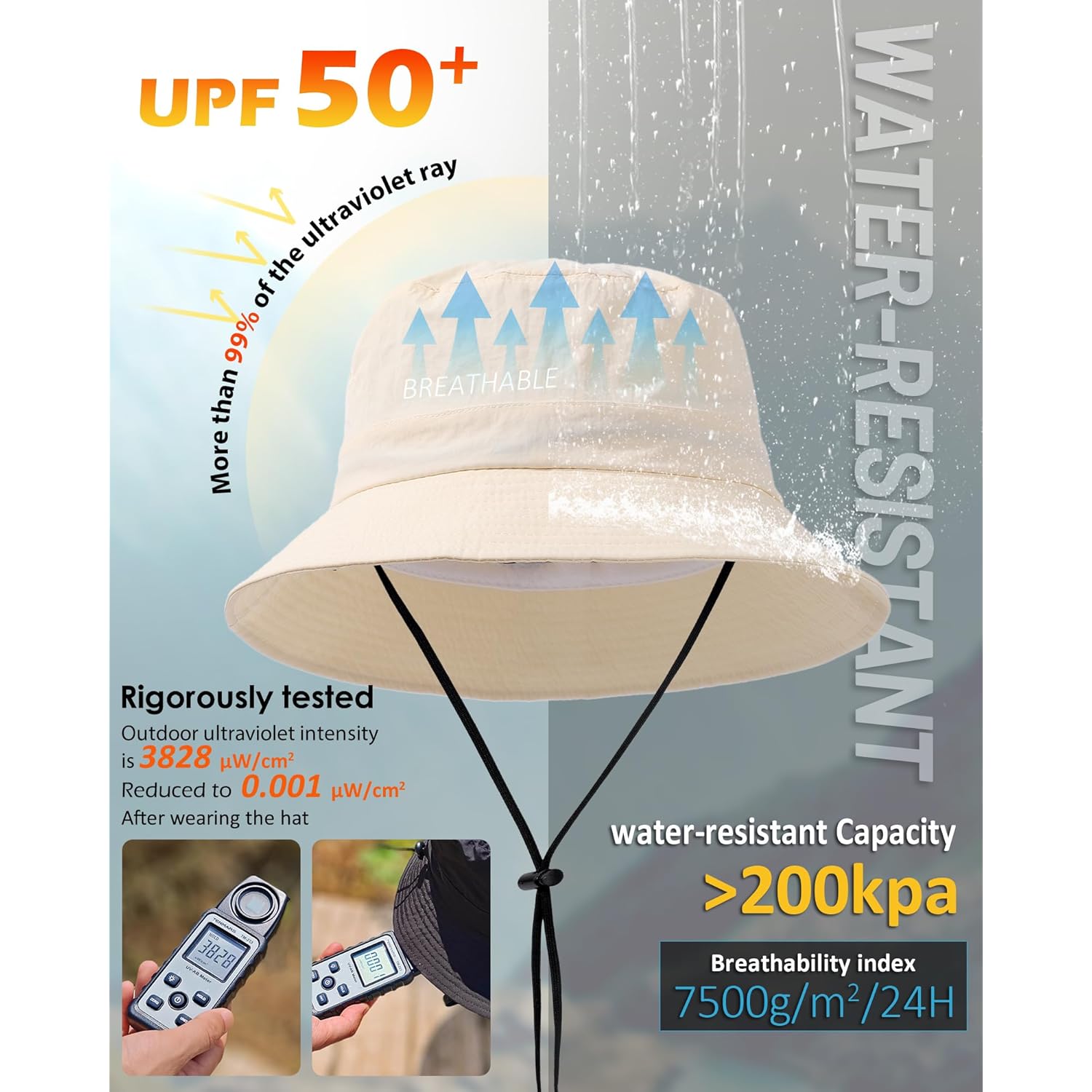 Water-Resistant Bucket Hat for Women Men Rain Hat UPF 50+ Boonie Sun Hat Foldable Summer Floppy Fishing Safari Hats