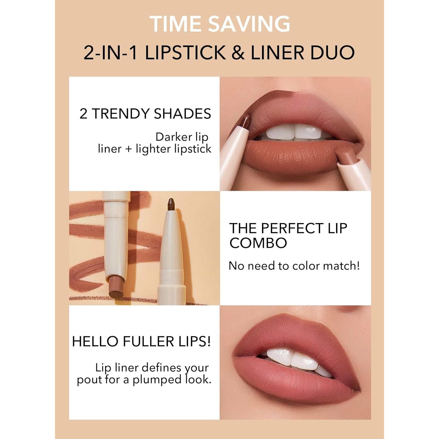 SHEGLAM 2 In 1 Matte Lip Liner and Long Lasting Lipstick Set Makeup - Deep Caramel