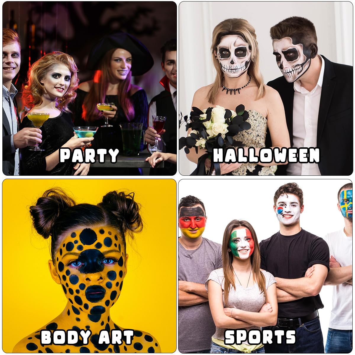Bowitzki 10 Colors Face Body Paint Set Cream Makeup 30ml Water Based Face Painting Special Effects For Adults Halloween Christmas Party Stage Cosplay 1OZ Each