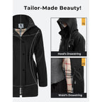 Saphirose Women'S Long Hooded Rain Jacket Outdoor Raincoat Windbreaker