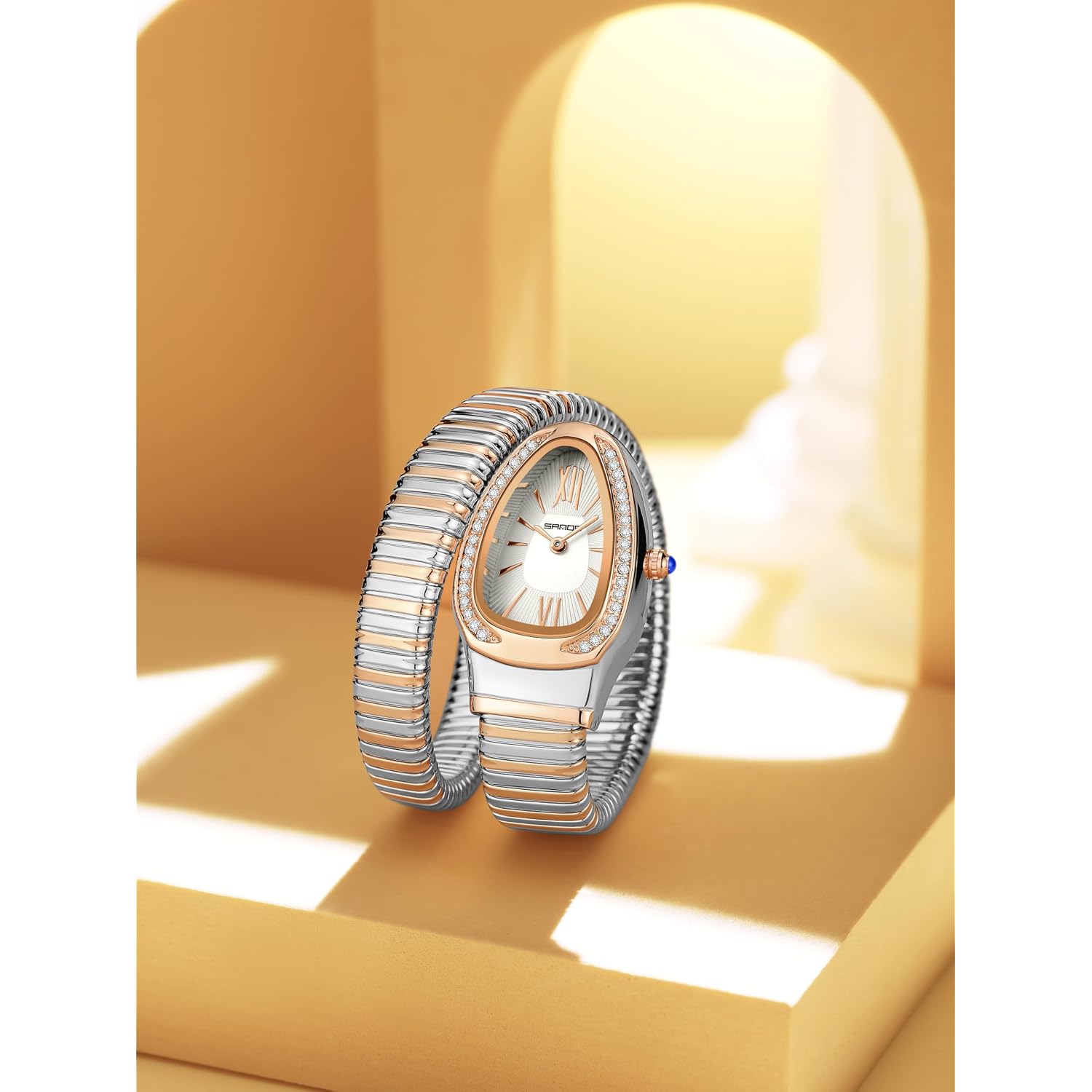 Gosasa Snake Bracelet Watch For Women, Elegant Wrap Around Bangle Wristwatch, Fashion Jewelry Style Quartz Watch, Adjustable Cuff Serpenti Watch For Dress & Gift