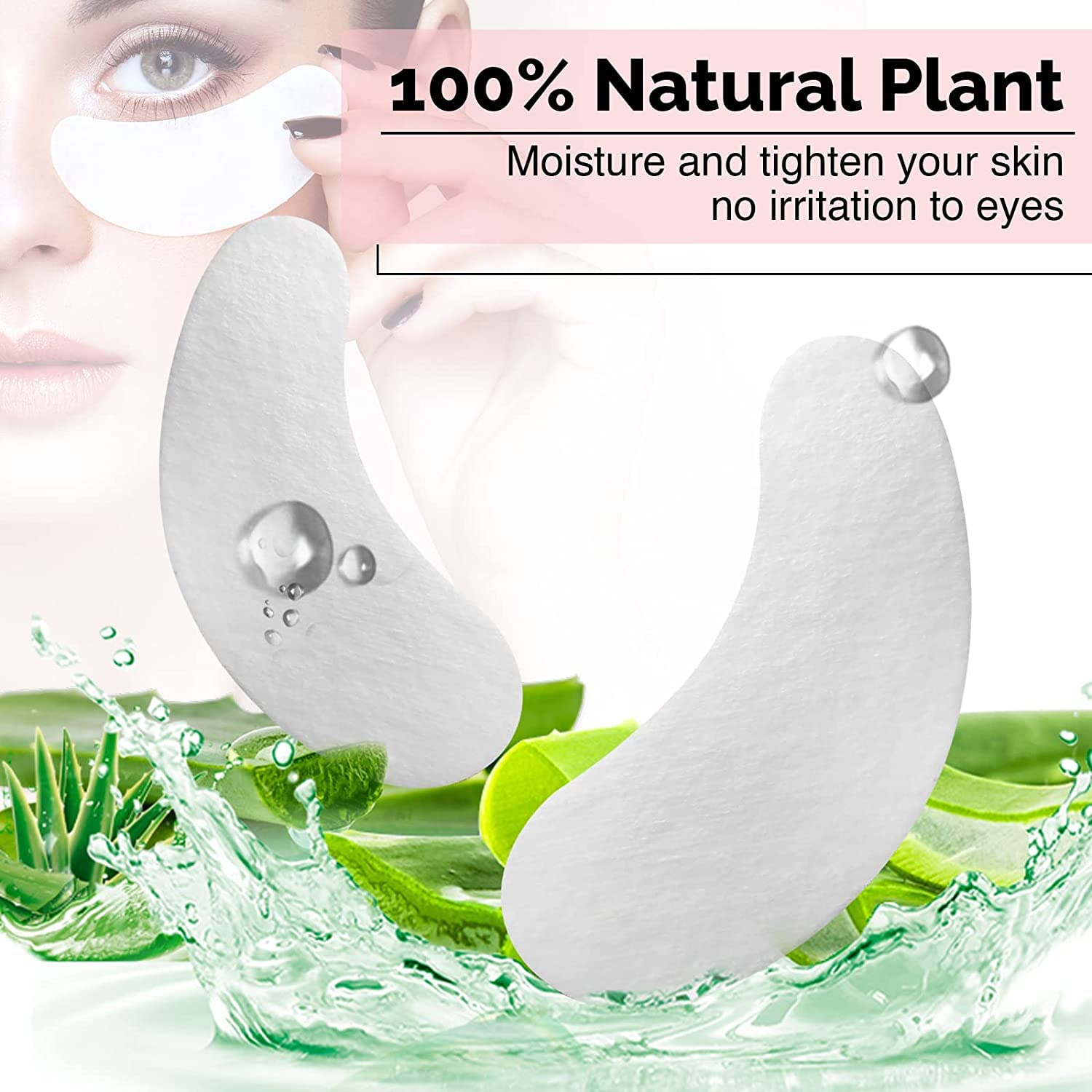 100 Pairs Greenlife Natural Hydrogel Eye Gel Pads - Collagen And Aloe Vera Patches For Under Eyes - Eyelash Extension Kit