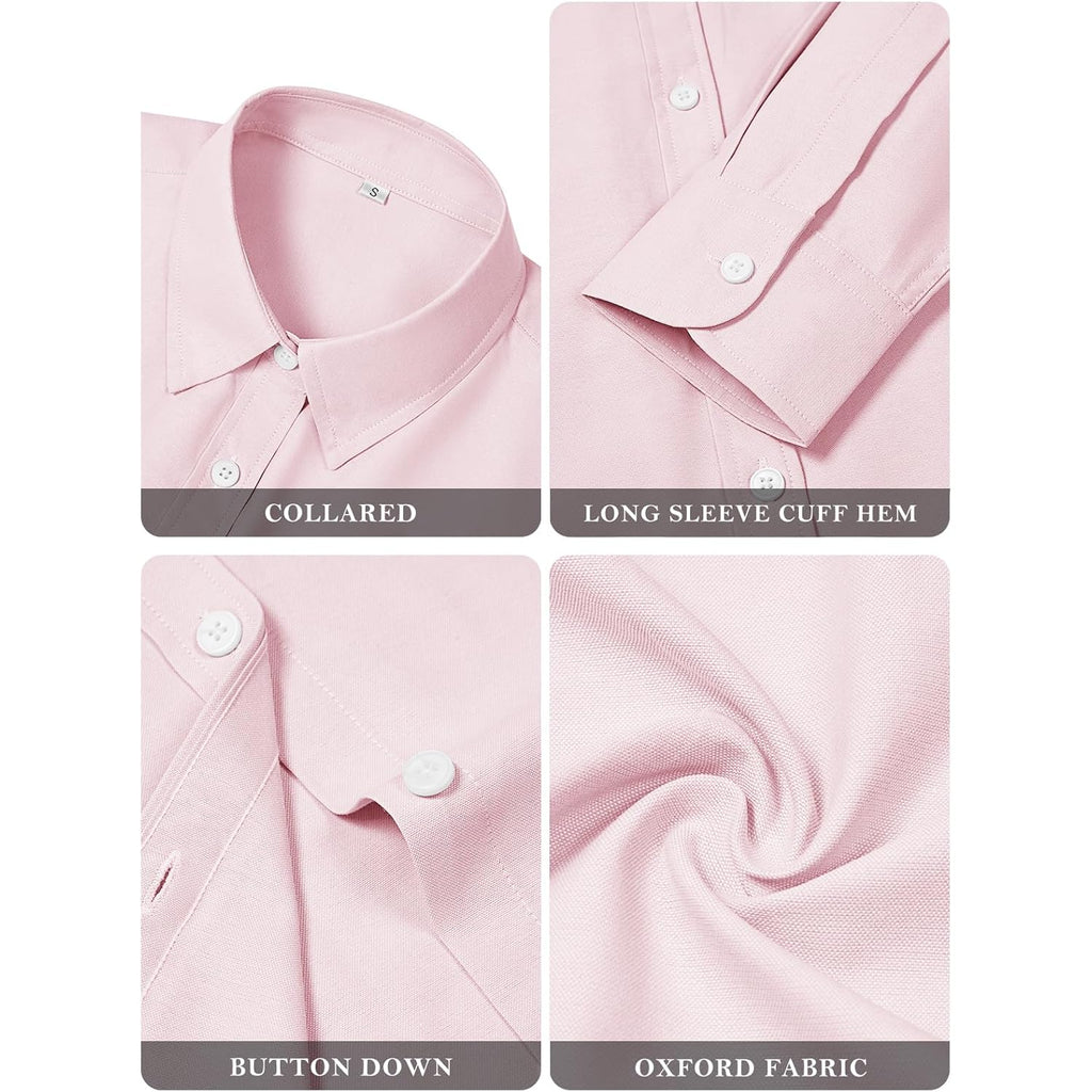 Womens Button Down Shirts Cotton Dress Shirts Oxford Shirts Long Sleeve Work Blouses Collared Tops Tunics with Pocket