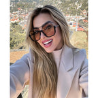 GUVIVI Retro Oversized Aviator Sunglasses for Women Men Square Double Bridge Pilot Sun Glasses 70s Trendy Shades Black Frame - Light Brown Lens