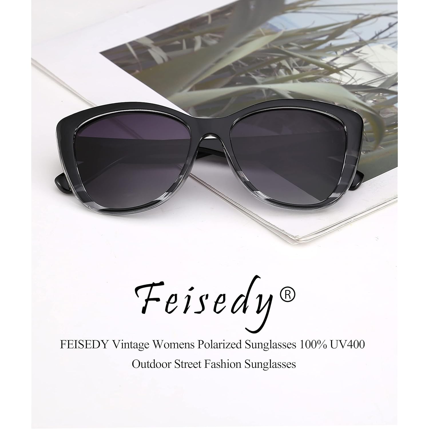 FEISEDY Polarized Vintage Sunglasses American Womens Square Jackie O Cat Eye Sunglasses B2451