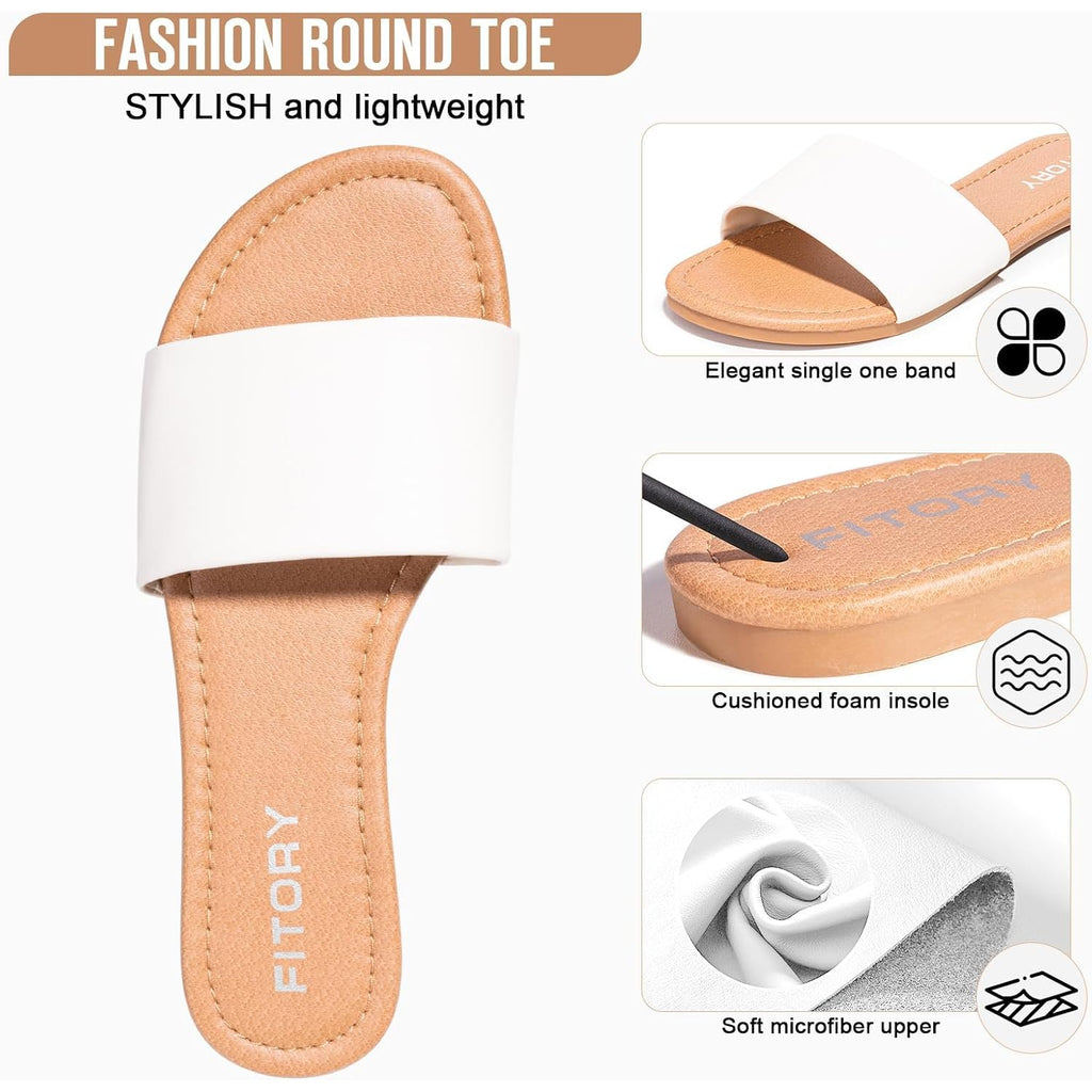 Fitory Women'S Slide Sandals Fashion Round Toe With Classic Single Strap Slippers For Summer