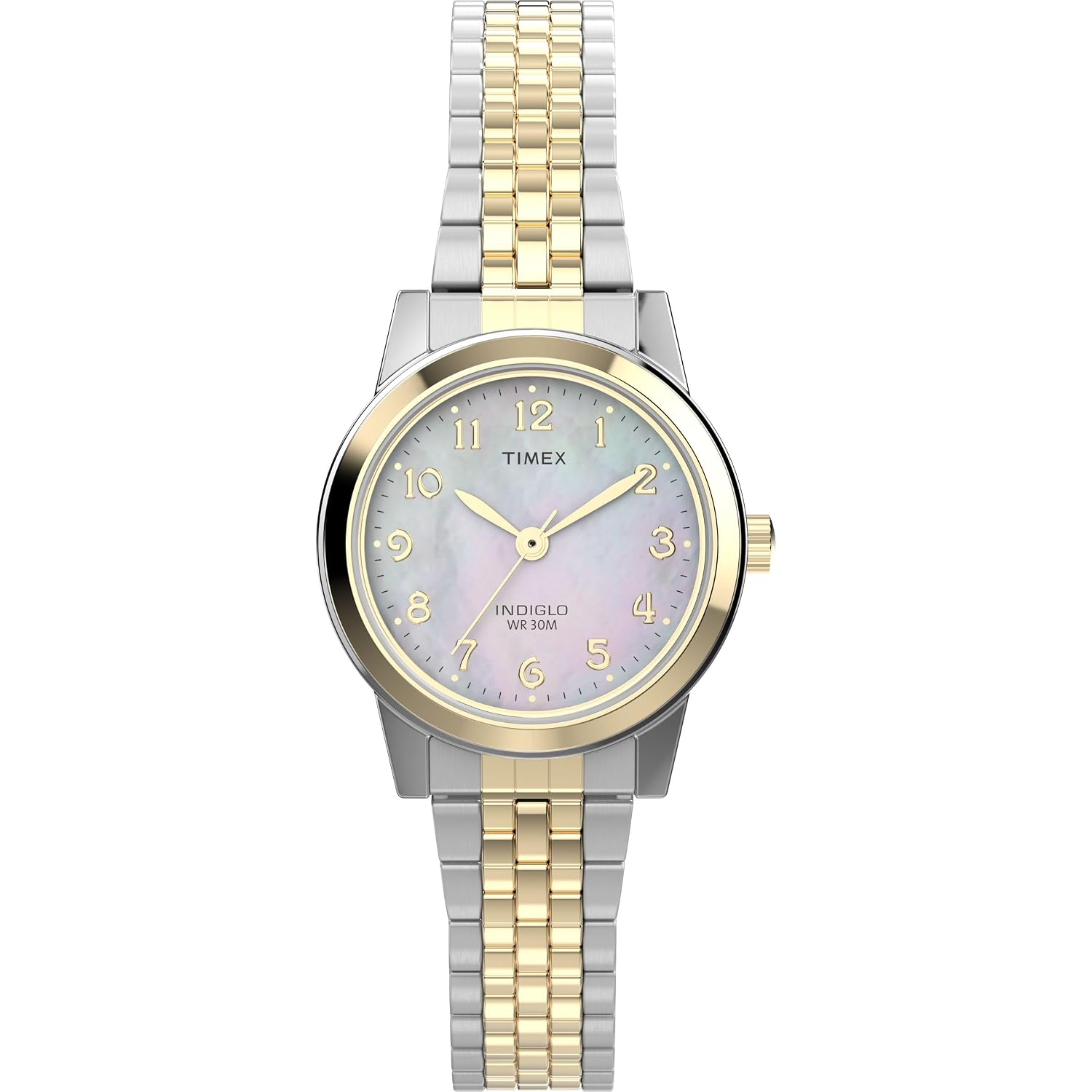 Timex Women'S Main Street 25Mm Watch - Silver-Tone Expansion Band Mother Of Pearl Dial Silver-Tone Case