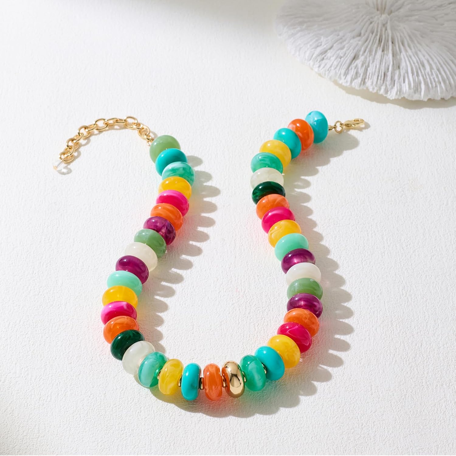 Chunky Colorful Beaded Choker Necklace for Women - Summer Beach Round Resin Beads Necklace, Trendy Statement Summer Beach Jewelry Birthday Gifts for Vacation Holiday