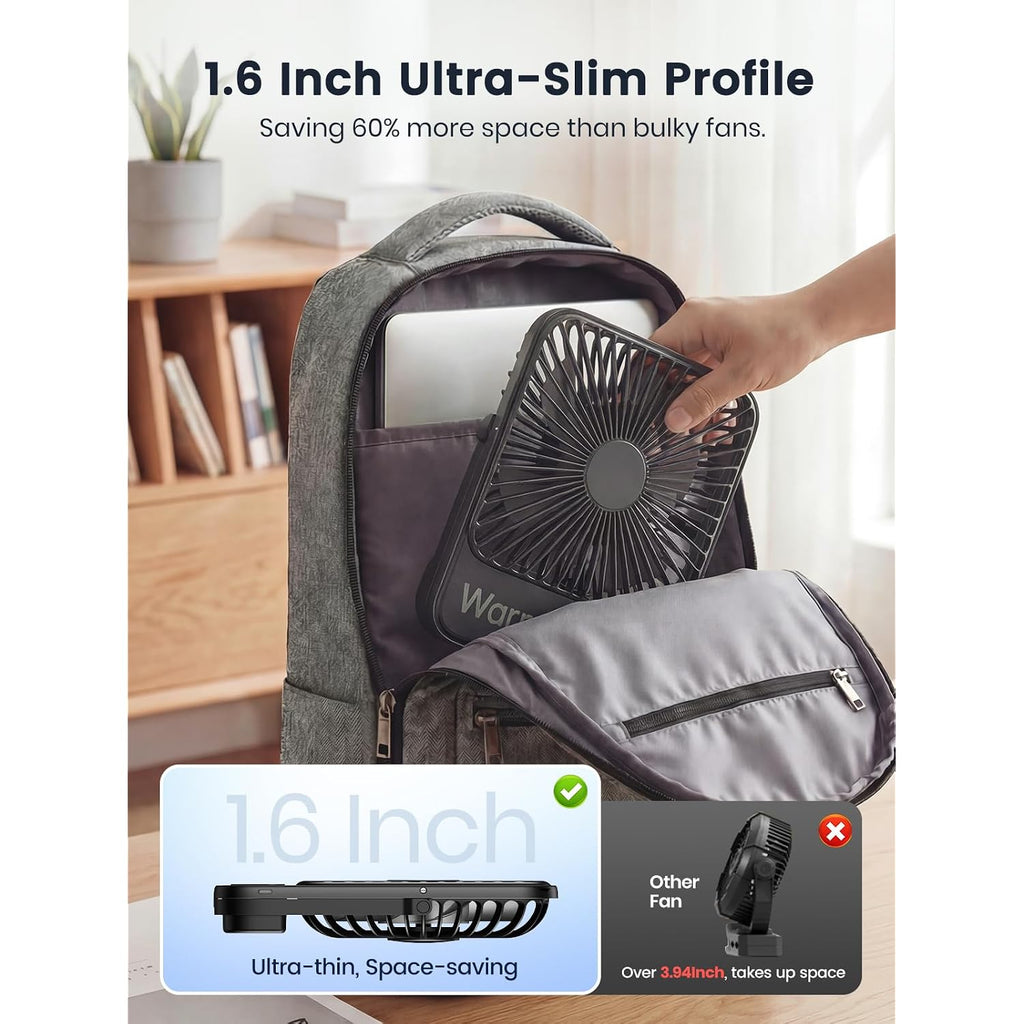 Warmco D3 10000Mah Portable Travel Fan 7-Inch, Up To 24H Runtime | Ultra-Slim, Quiet Operation, Battery Powered Fan With Digital Display For Sleeping, Camping, Office, Cruise Essentials