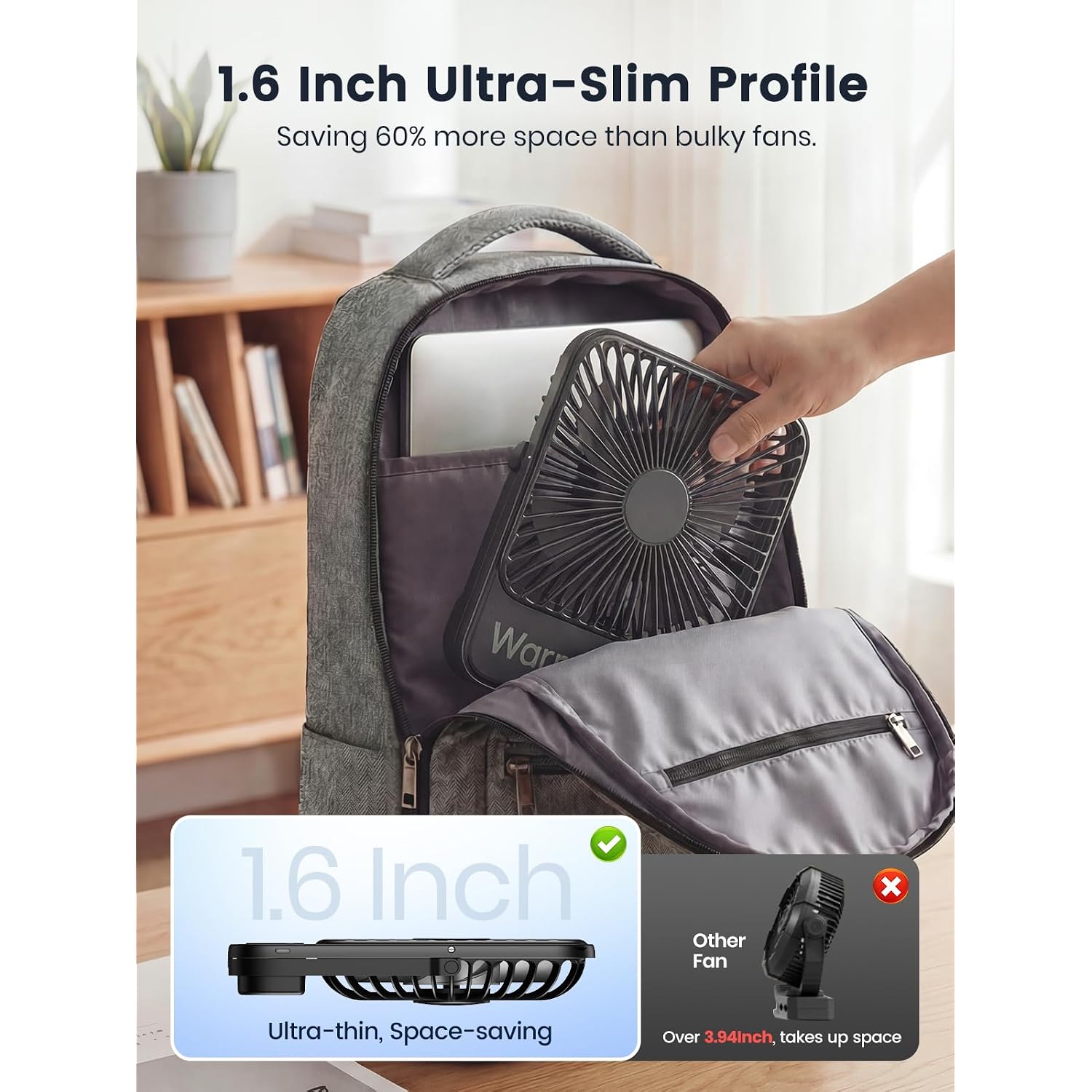 Warmco D3 10000Mah Portable Travel Fan 7-Inch, Up To 24H Runtime | Ultra-Slim, Quiet Operation, Battery Powered Fan With Digital Display For Sleeping, Camping, Office, Cruise Essentials