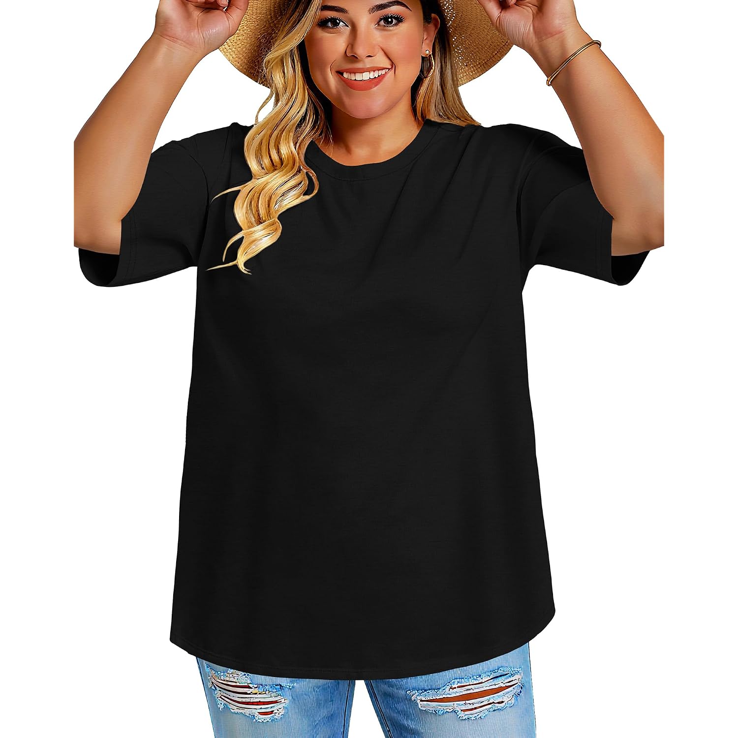 rosemia Plus Size Tshirts for Women Oversized Casual Tees Crewneck Short Sleeves Blouses 2026