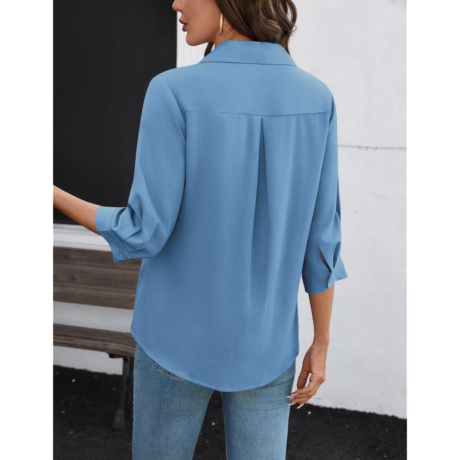 Womens 3/4 Sleeve Tops V Neck Cotton Linen Work Blouse Collared Shirts for Women Business Casual 2026