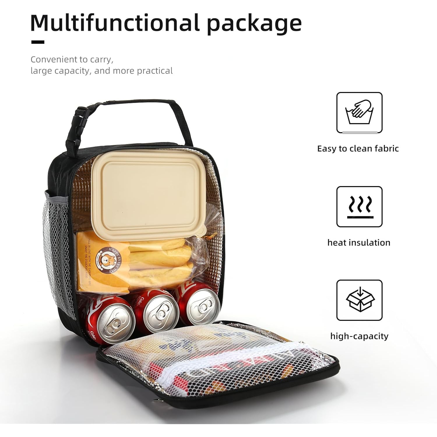 Lovoeo Lunch box Lunch bag for men women Insulated Lunchbox Lunch bags for Work Picnic Travel (Black)