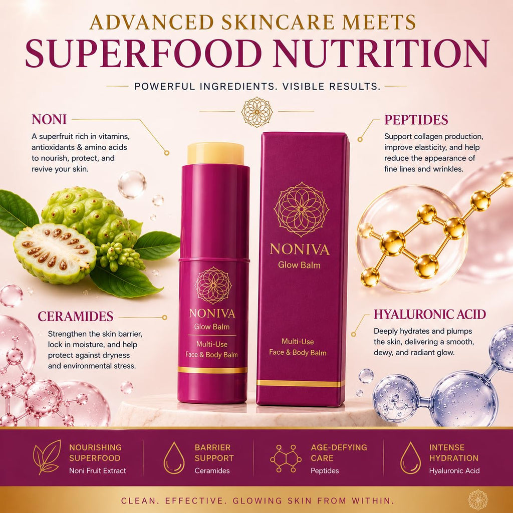 Noniva Noni Glow Balm Stick | Hydrating Face Balm For Dry Skin | Face, Lips, Neck & Under Eyes | Noni, Ceramides, Peptides, Hyaluronic Acid & Niacinamide
