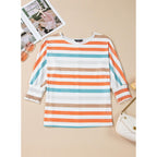 Dokotoo Women's 2026 Fashion Tops 3/4 Sleeve T-Shirts Cute Crewneck Basic Business Tees Blouses Z Orange Stripe