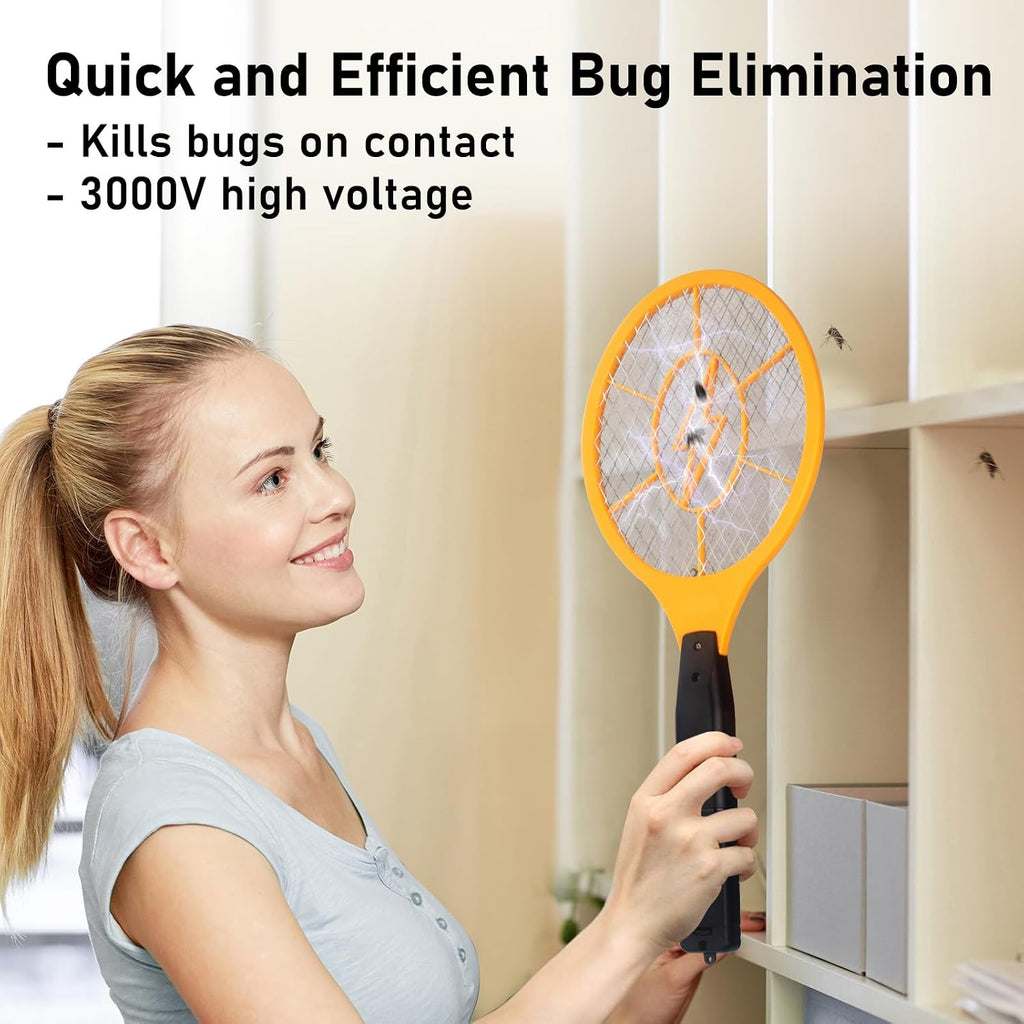 Electric Fly Swatter Handheld Bug Zapper - Indoor Outdoor Zapping Racket For Pest Mosquito & Flies - Battery Powered Safe To Touch With 3-Layer Safety Mesh, Standard Size, Pack Of 2