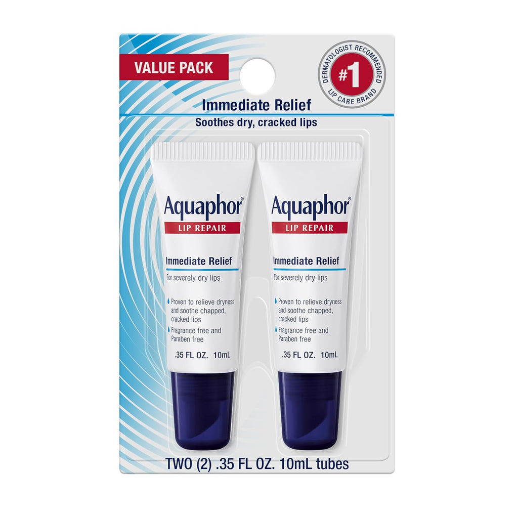 Aquaphor Lip Repair Ointment, Moisturizing Lip Balm Pack, Relieves Dryness, 0.35 Tube, Pack Of 2