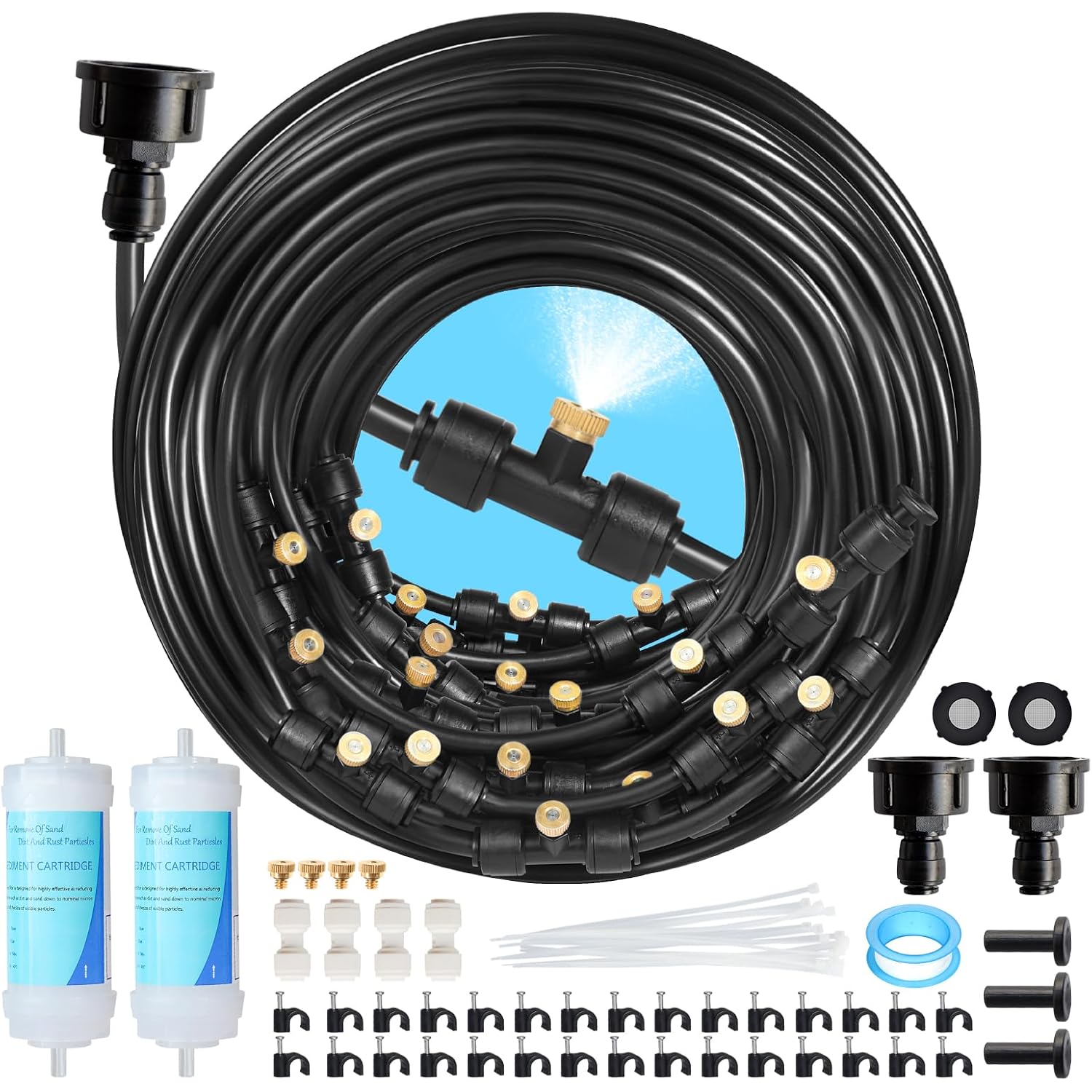 85Ft Mister For Outside Patio Misting Cooling System, 85Ft (26M) Misting Line+26 Brass Mist Nozzles+Water Filter, Outdoor Mister System For Garden Greenhouse Trampoline Waterparke