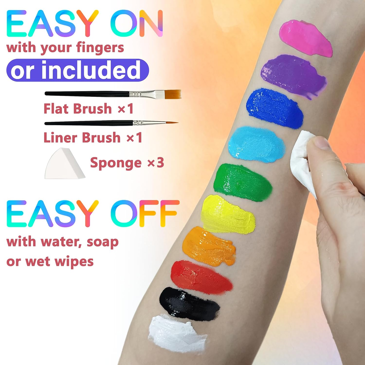 10 Colors Face Body Paint Set, Water Based Body Paint For Adults, Washable Face Paint Kit With Brushes & Sponges, Non-Toxic Face Painting For Halloween Party Cosplay Stage Makeup