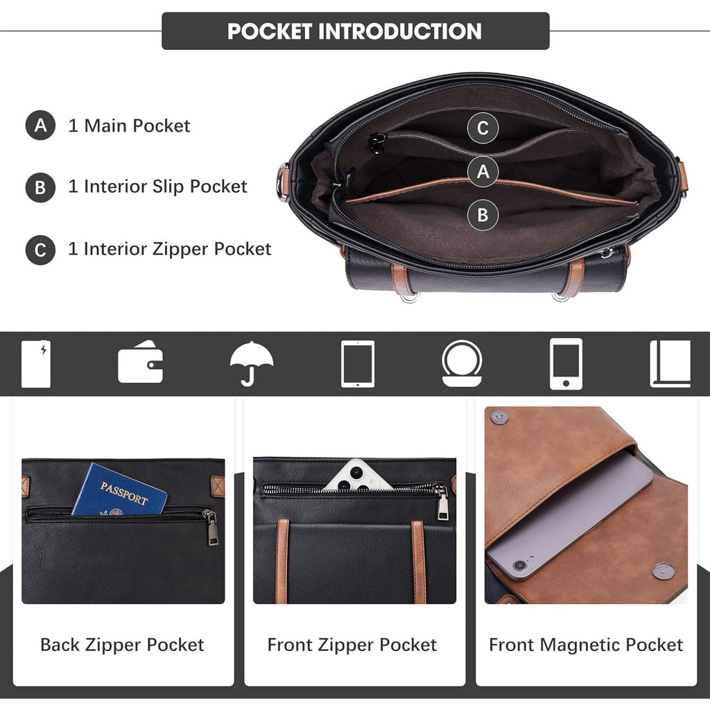 Roulens Crossbody Bags For Women,Multi Pocket Crossbody Purses Vegan Leather Shoulder Handbags Travel Purse Adjustable Strap