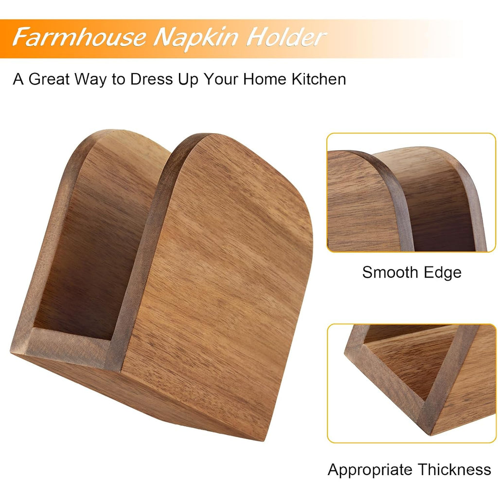 Alelion Acacia Wood Napkin Holder For Table, Wooden Upright Napkin Holders For Kitchen, Standing Napkin Dispenser For Kitchen Dining Room Party Cocktail Outdoor Use