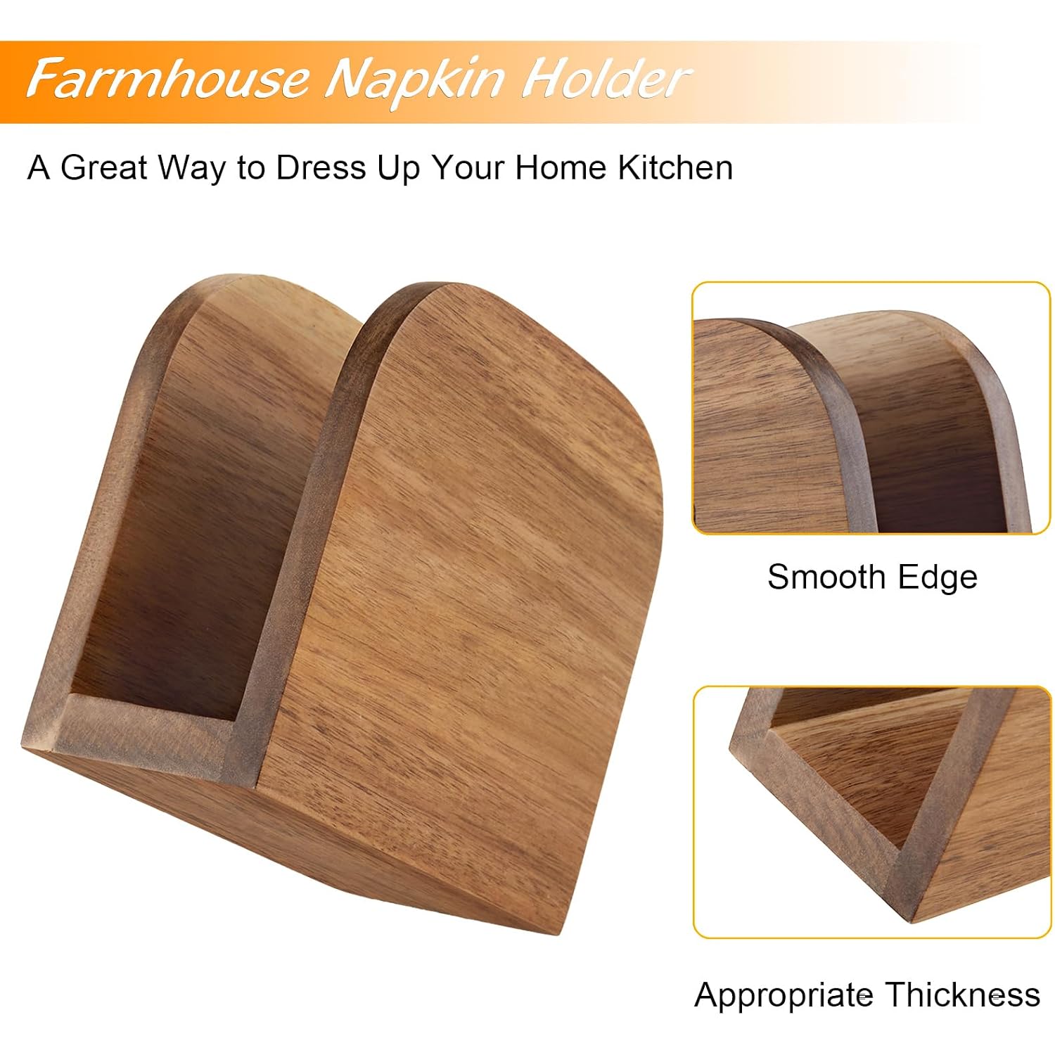Alelion Acacia Wood Napkin Holder For Table, Wooden Upright Napkin Holders For Kitchen, Standing Napkin Dispenser For Kitchen Dining Room Party Cocktail Outdoor Use