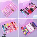 False Nail Container, Cosics Bright Pink 36-Gird Plastic Nail Art Organizers Storage Box with Adjustable Dividers, False Jewelry Diamonds Charms Nail 3D Decorations Manicure Accessory Holder Case